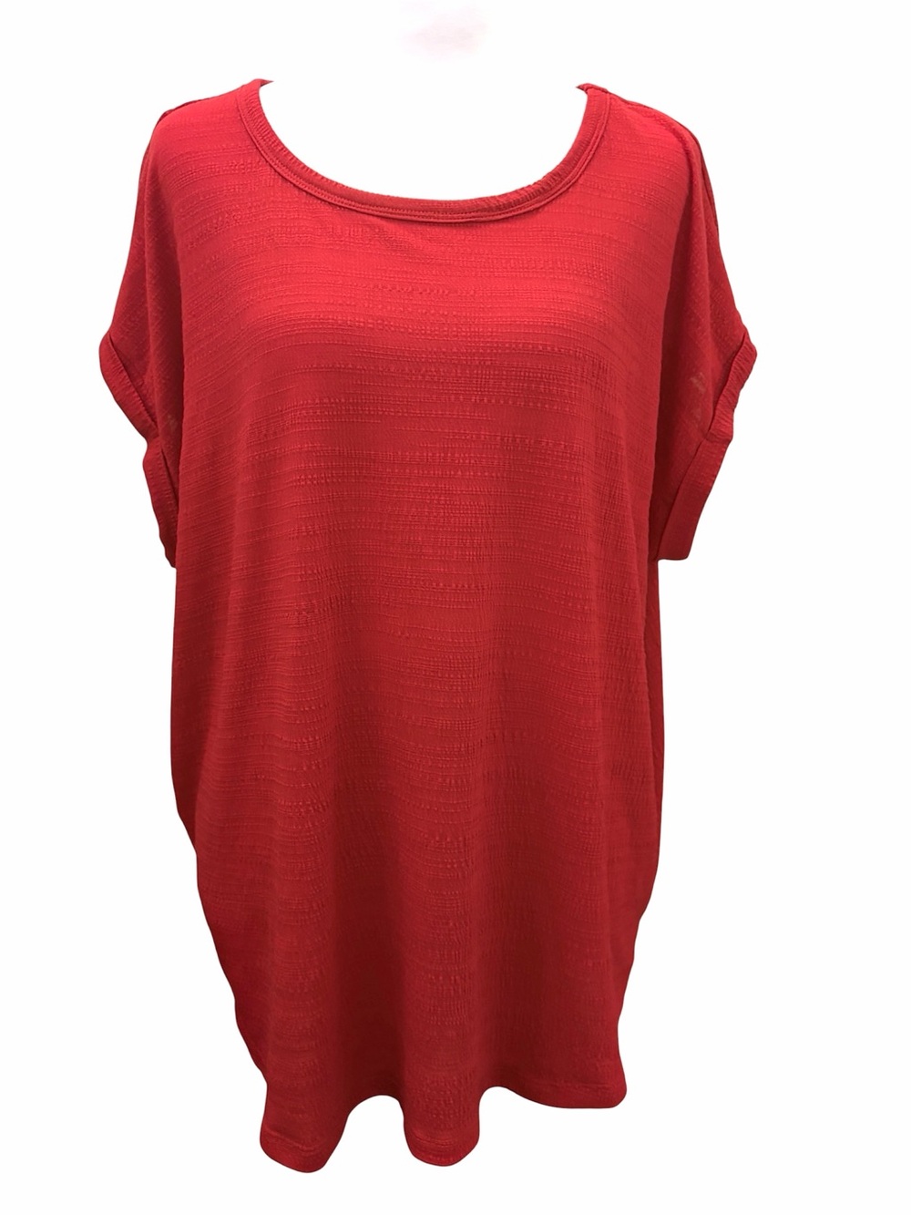 Maurices Red Textured Oversized Boxy Cuffed Short Sleeve Top 0X Plus